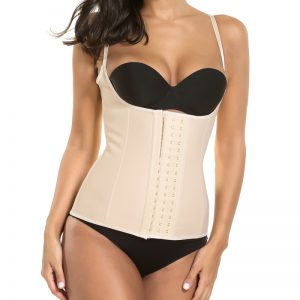 P506 Colombian Latex Waist Trainer Vest with Straps Perfect Curves Cincher for Weight Loss Beige Color Front 1