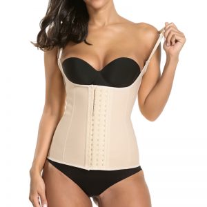 P506 Colombian Latex Waist Trainer Vest with Straps Perfect Curves Cincher for Weight Loss Beige Color Front