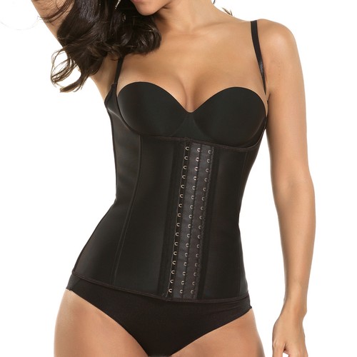 P506 Colombian Latex Waist Trainer Vest with Straps Perfect Curves Cincher for Weight Loss Black Color