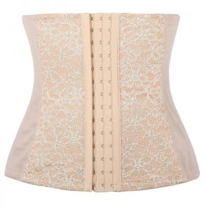 P515 Lace Pattern Steel Boned Colombian Waist Trainer for Women Best Weight Loss Waist Cinchers Beige Front