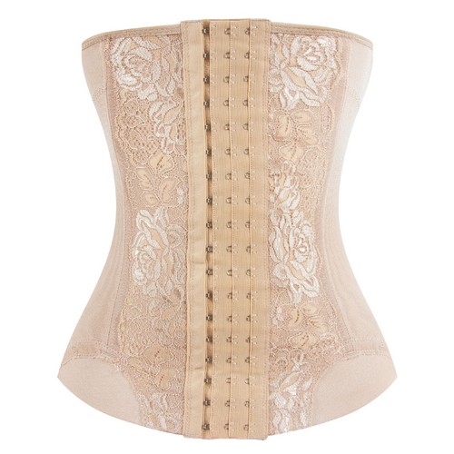 P516 Lace Pattern Curves Colombian Best Hourglass Waist Cinchers (Trainer) Corset For Weight Loss Beige