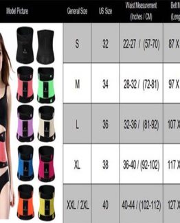 P522 Xtreme Waist Trainer Corset Belts Size Chart