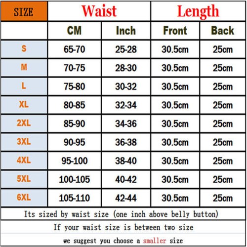 Miss Moly Latex Rubber Waist Trainer Size Chart