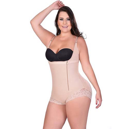 P528 Plus-Size Latex Waist Training Zip and Clip Body Shaper Girdle Model 1