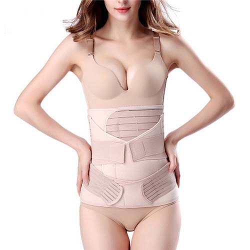 P532 Waist Training 3-in-1 Breathable C-section Belly Binder Beige Color