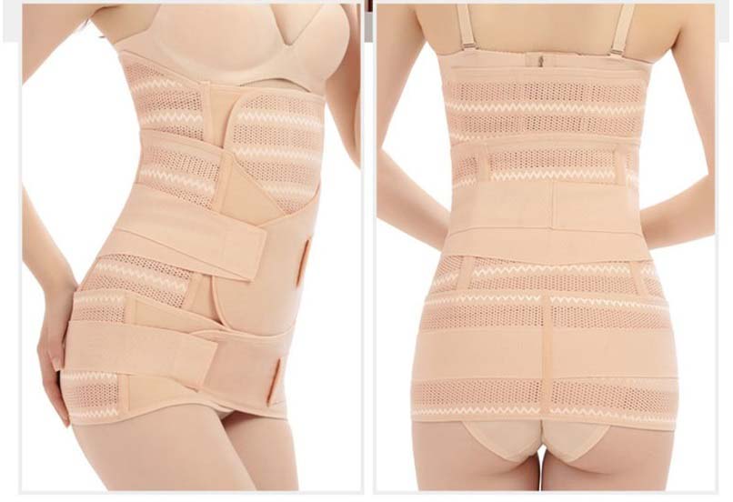 P537 Waist Training Postpartum Belt 3-in-1 Belly+Abdomen+Pelvis Recovery Abdominal Binder Front Back View