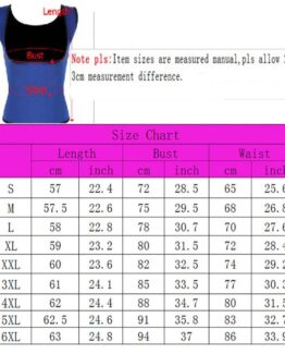 P537 Women Neoprene Hot Shapers Waist Cincher Size Chart