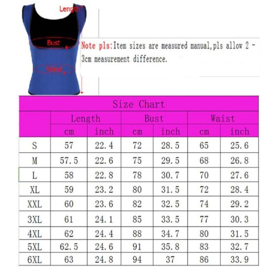 P537 Women Neoprene Hot Shapers Waist Cincher Size Chart