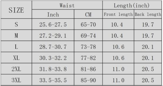 P539 Body Slimming Neoprene Waist Trainer Girdle Size Chart