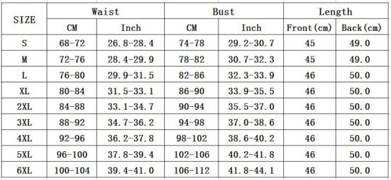 P540 Neoprene Waist Cincher with Adjustable Modeling Belt Size Chart