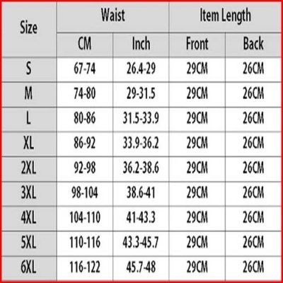 Chery Waist Cincher Size Chart